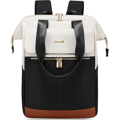 Großer Damen Rucksack wasserdicht mit Laptopfach 17 Zoll Beige & Schwarz