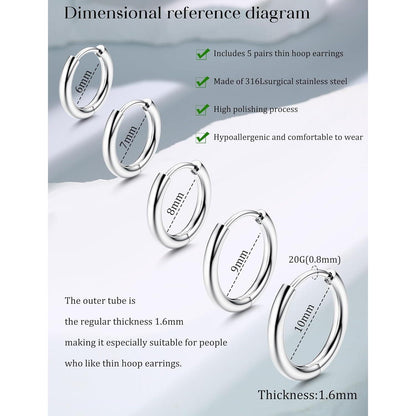 Kleine Creolen Ohrringe Damen Herren Schwarz Chirurgenstahl Huggie Set