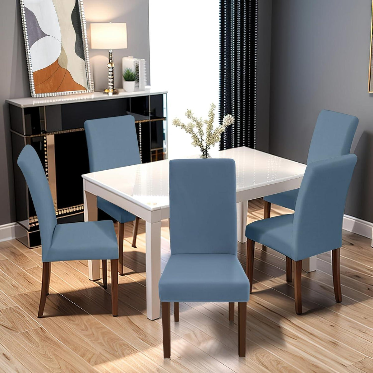 Stuhlhussen 4er Set Stretch – Graublau für Küche & Co.