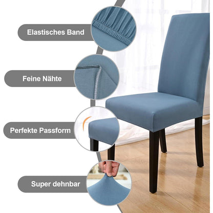 Stuhlhussen 6er Set Stretch – Graublau für Küche & Co.