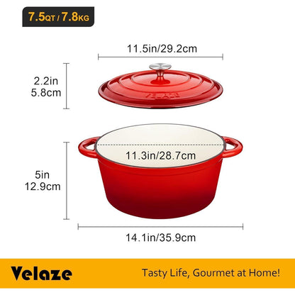 Emaillierter Gusseisen-Topf 7,5 QT mit Deckel, Rot