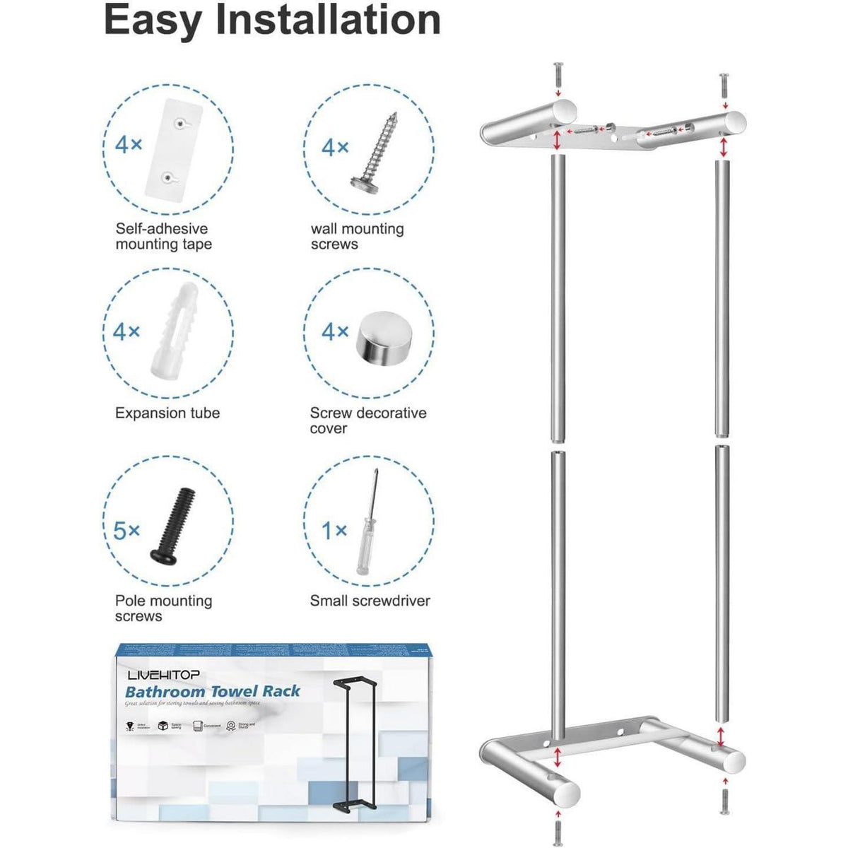 Edelstahl Handtuchhalter 75cm Silber Wandmontage Groß