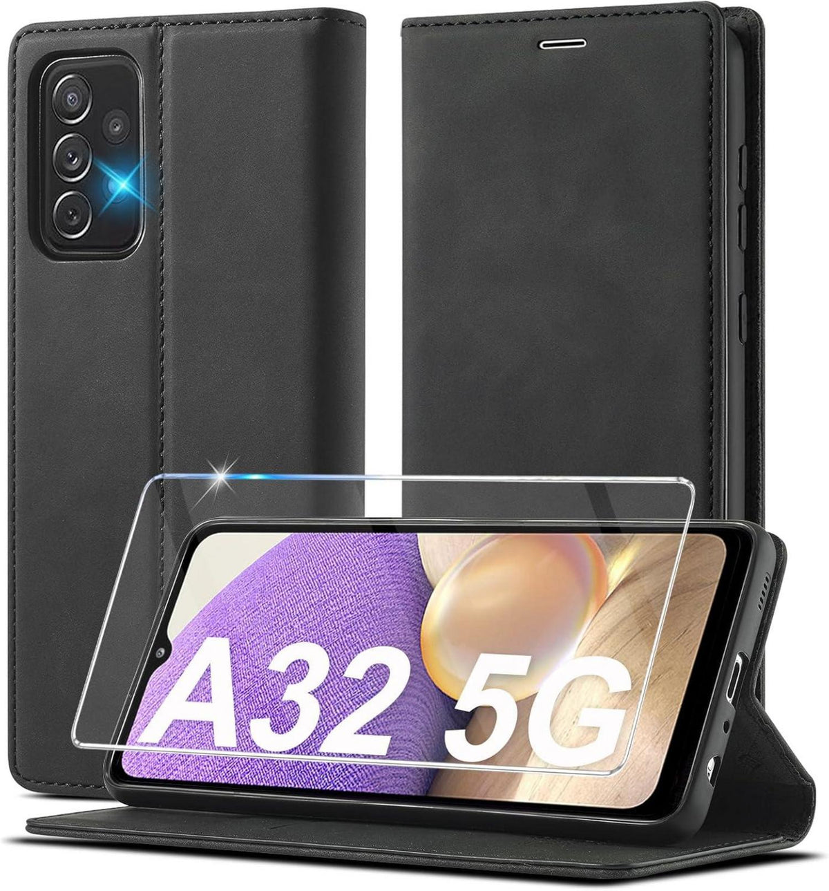 Samsung Galaxy A32 5G Hülle Leder Klappbar mit Schutzfolie