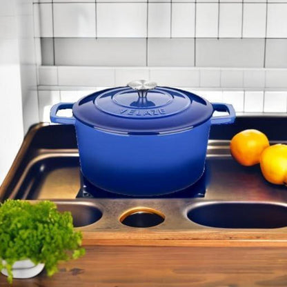 Emaillierter Gusseisen-Topf 6 QT mit Deckel, blau
