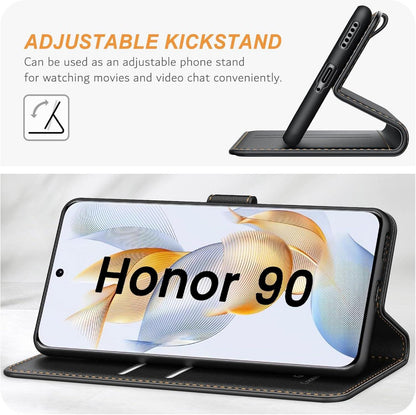 Honor 90 Handyhülle Schwarz Leder Klapphülle Kartenschlitz