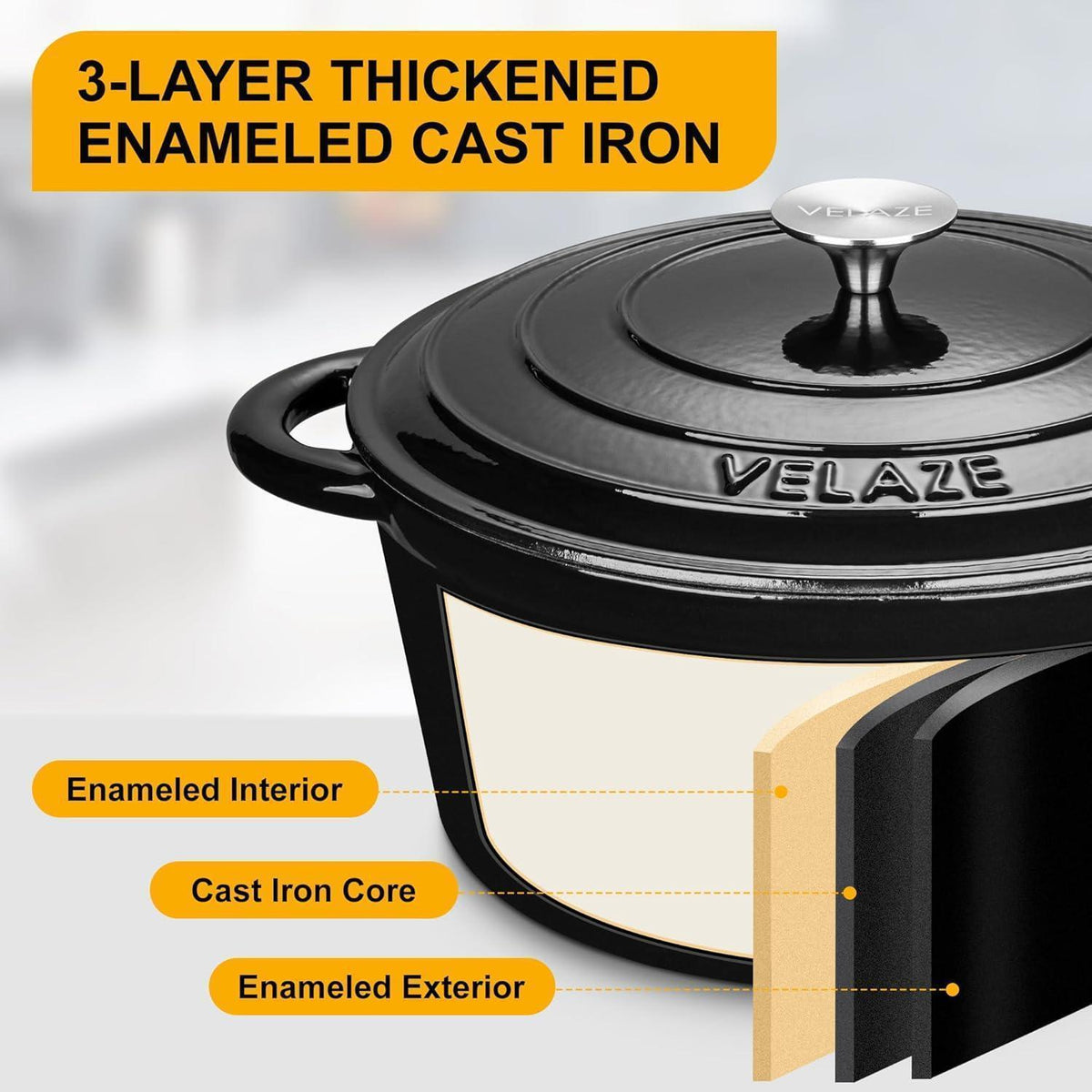 Emaillierter Gusseisen-Dutch Oven 7,5 QT mit Deckel, Schwarz