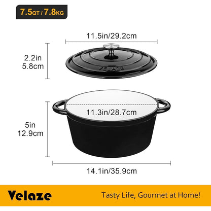 Emaillierter Gusseisen-Dutch Oven 7,5 QT mit Deckel, Schwarz