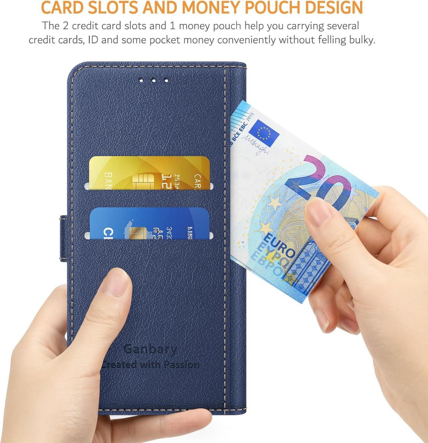 Handyhülle Honor 90 Lite Leder Klapphülle Blau mit Kartenschlitzen