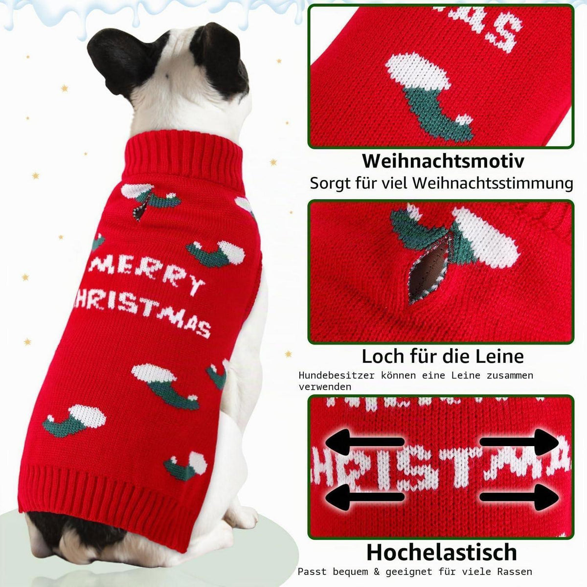 Hundepullover Weihnachten Rot – Strickpulli für kleine & mittelgroße Hunde