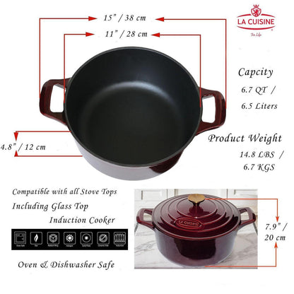 Gusseisen Bräter 28cm – Cranberry Rot, 6.5L