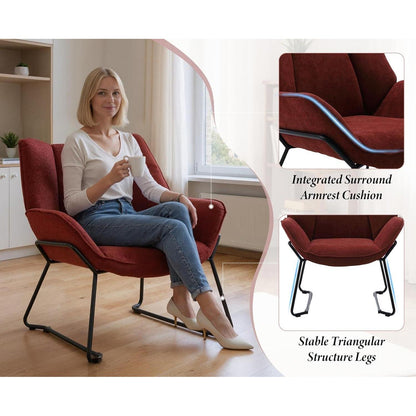 Chenille Loungesessel Dunkel Rot – Modern & Bequem für Wohnzimmer