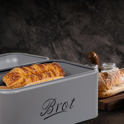 Theo&Cleo Großer Brotkasten Knäckebrot Box Metall Grau Retro Design 43cm