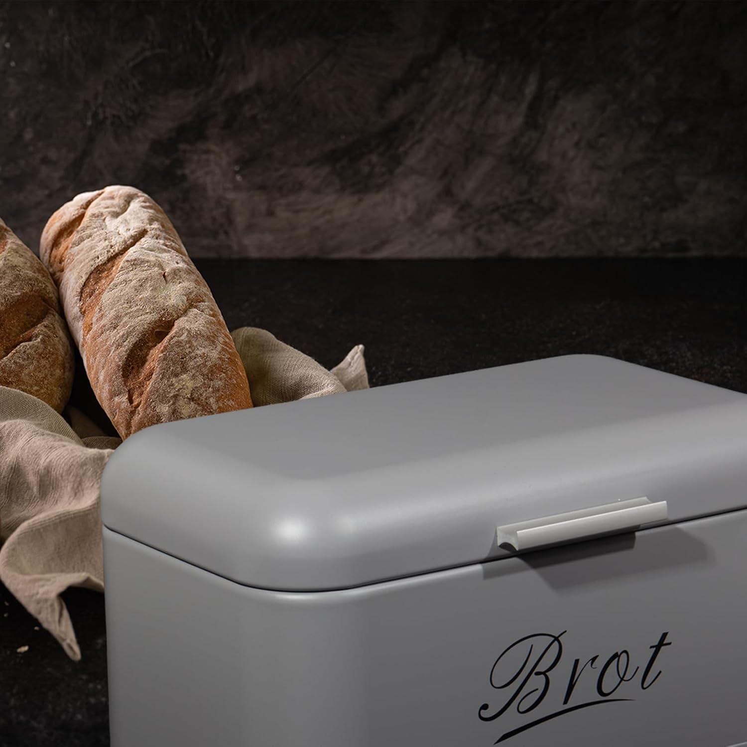 Großer Brotkasten mit Deckel aus Metall, Retro Design