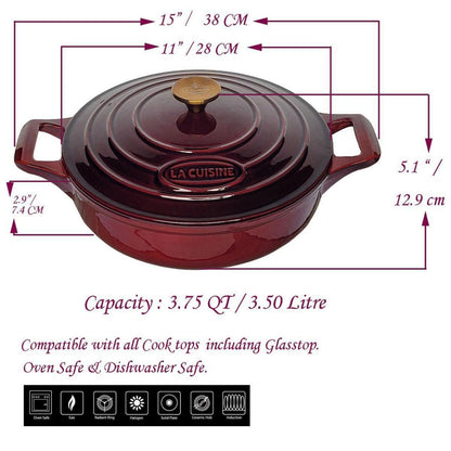 Gusseisen Schmorpfanne mit Deckel, 28 cm, Cranberry Rot