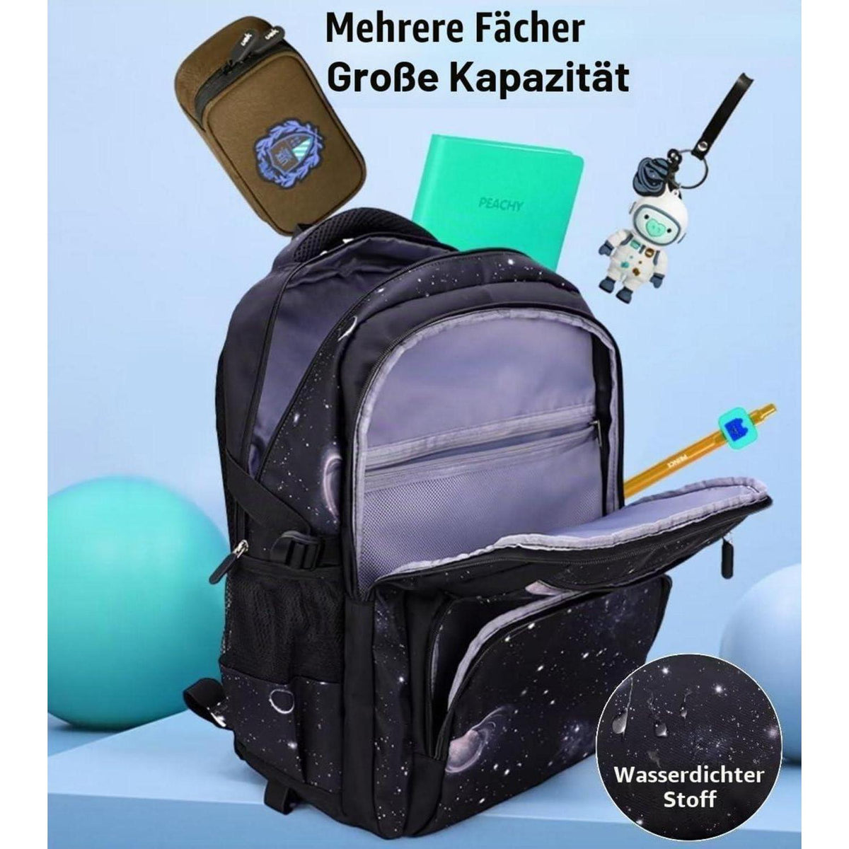 Schulrucksack Jungen Trolley Set mit Lunch Tasche & Federmäppchen Schwarz