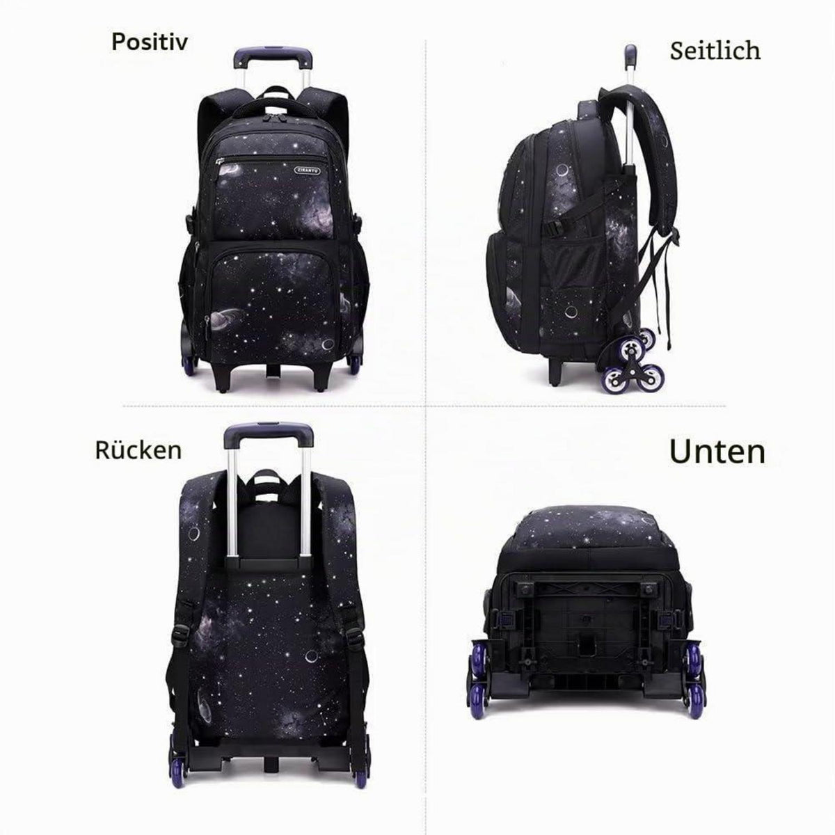 Schulrucksack Jungen Trolley Set mit Lunch Tasche & Federmäppchen Schwarz