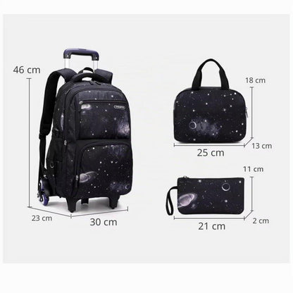 Schulrucksack Jungen Trolley Set mit Lunch Tasche & Federmäppchen Blauer Sternenhimmel