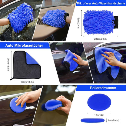 Auto Reinigungsset 20-teiliges Autopflege Set Pinsel Waschset Innenraum Außen Blau