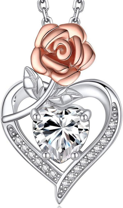 Moissanite Herz-Anhänger Halskette 925 Silber Herz-Rose Schmuckbox