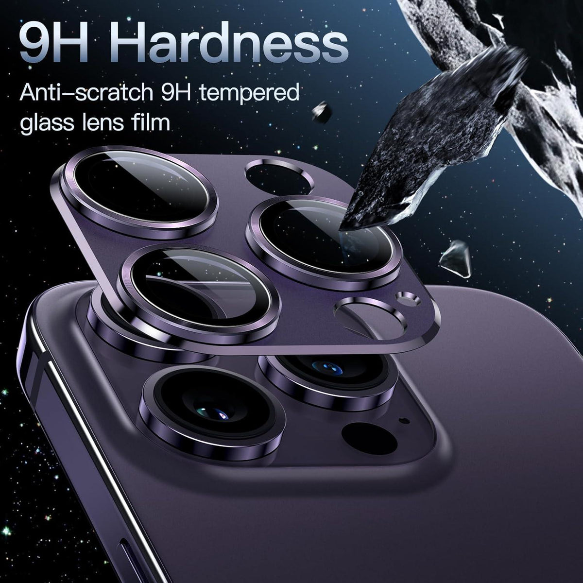 Kameraschutz für iPhone 14 Pro Max 6,7 Zoll, 9H Gehärtetes Glas, Vollabdeckung, Dunkellila