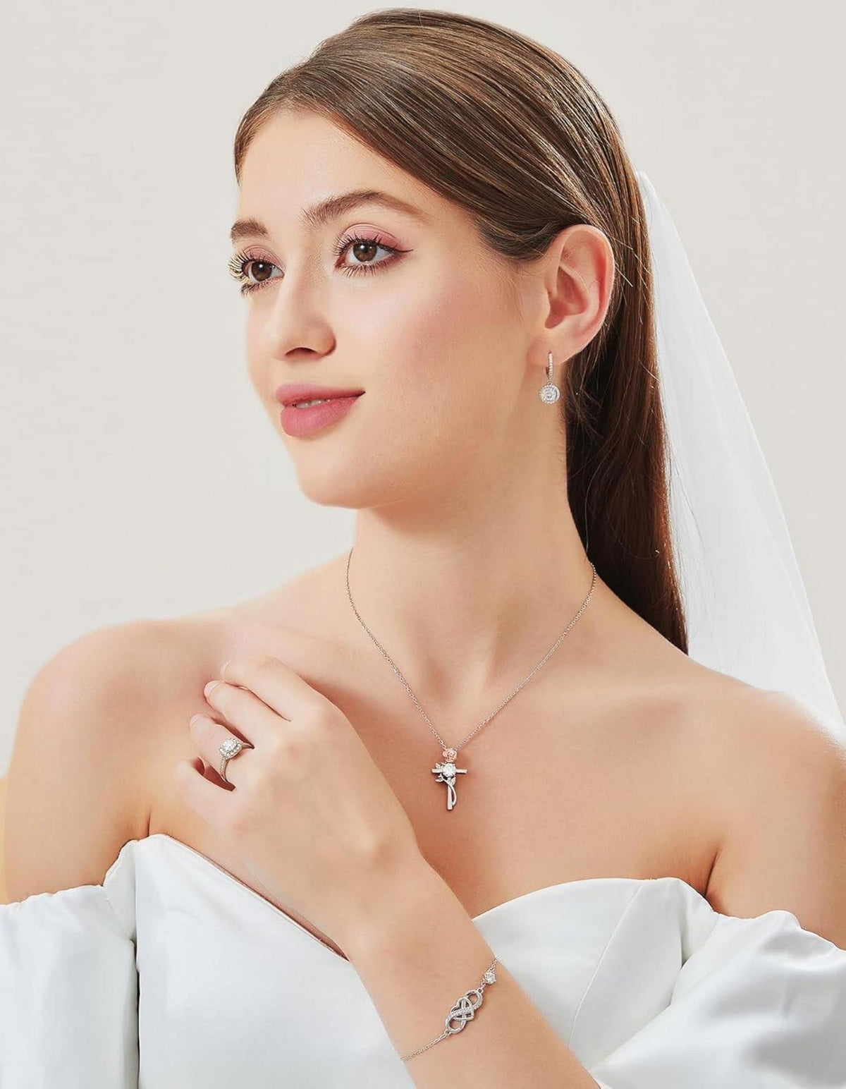 Moissanite Kreuz Kette Silber 925 Geschenkbox Valentinstag