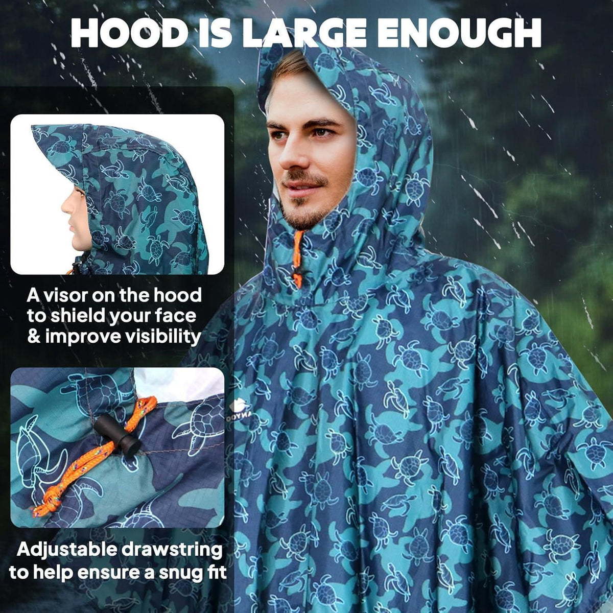 Leichter Regenponcho mit Kapuze, wasserdicht & atmungsaktiv