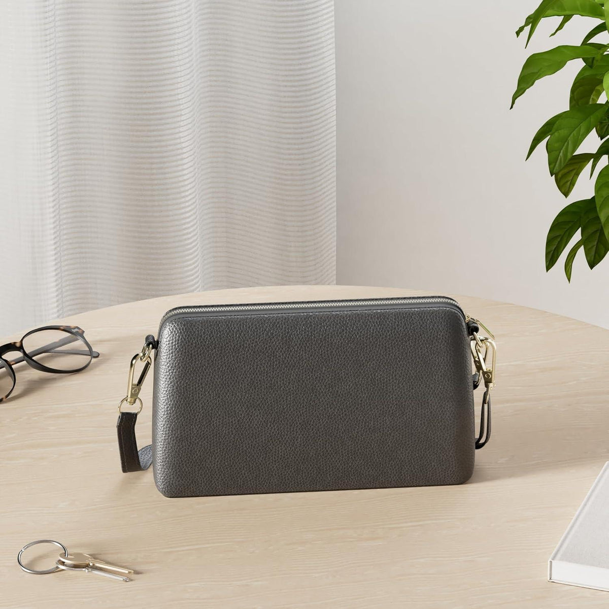 Umhängetasche Damen Leder Crossbody Geldbörse Schwarz