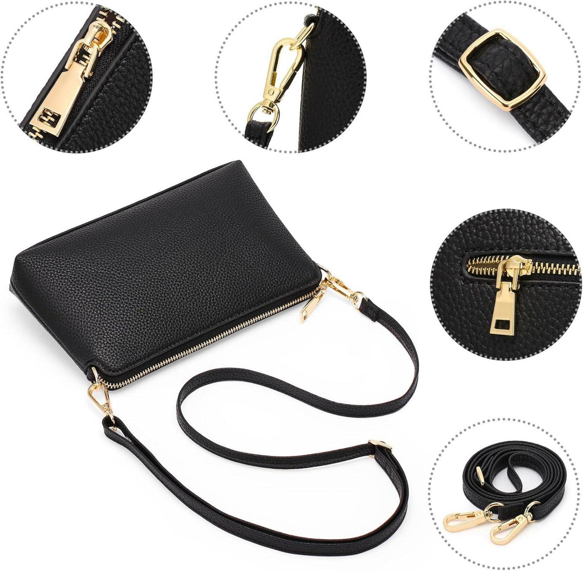 Damen Umhängetasche Crossbody Bag Verstellbar Schwarz A01-1