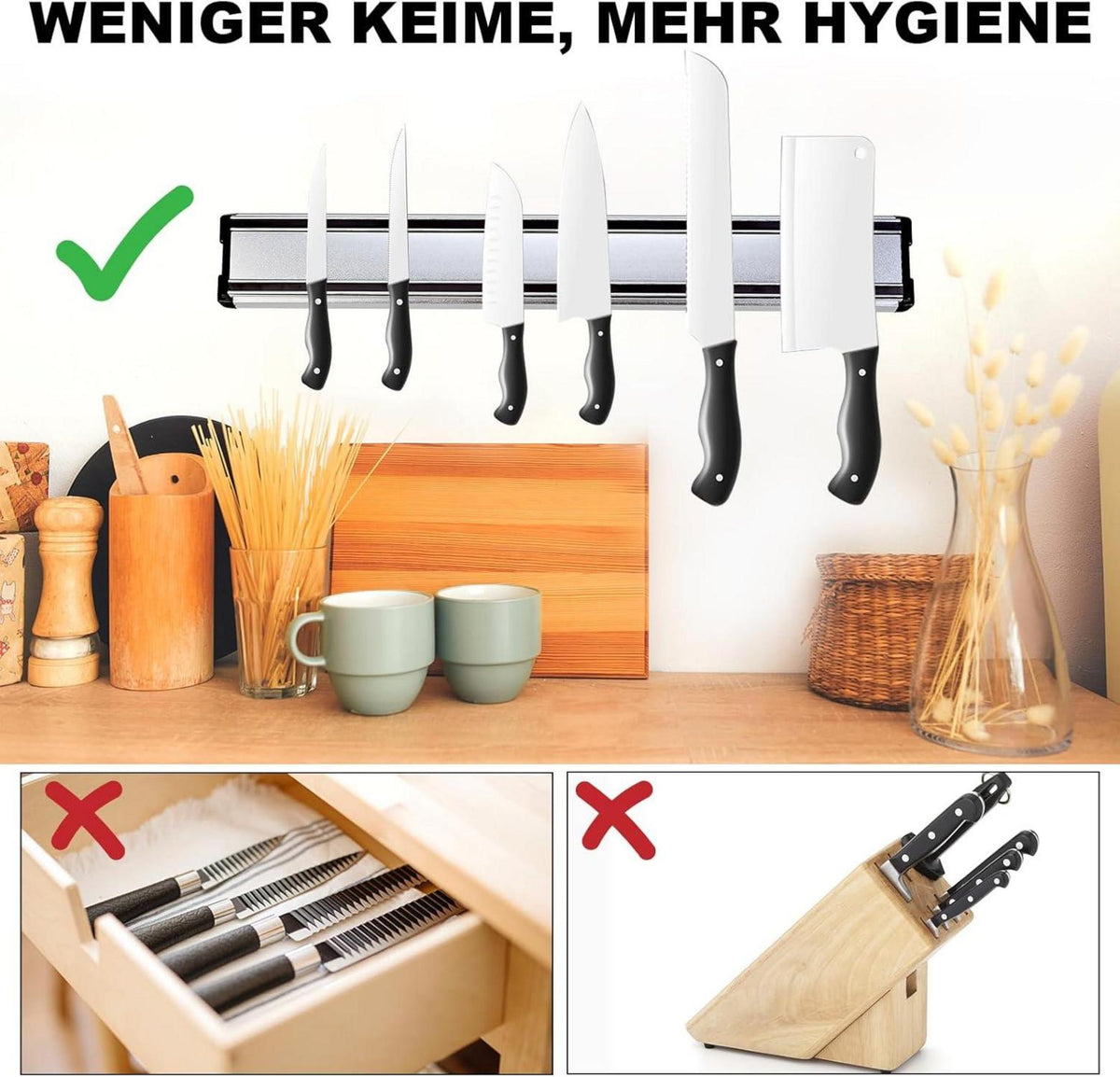 Herboom Magnetleiste Messerhalter Edelstahl Wandmontage 31.5x4.5cm