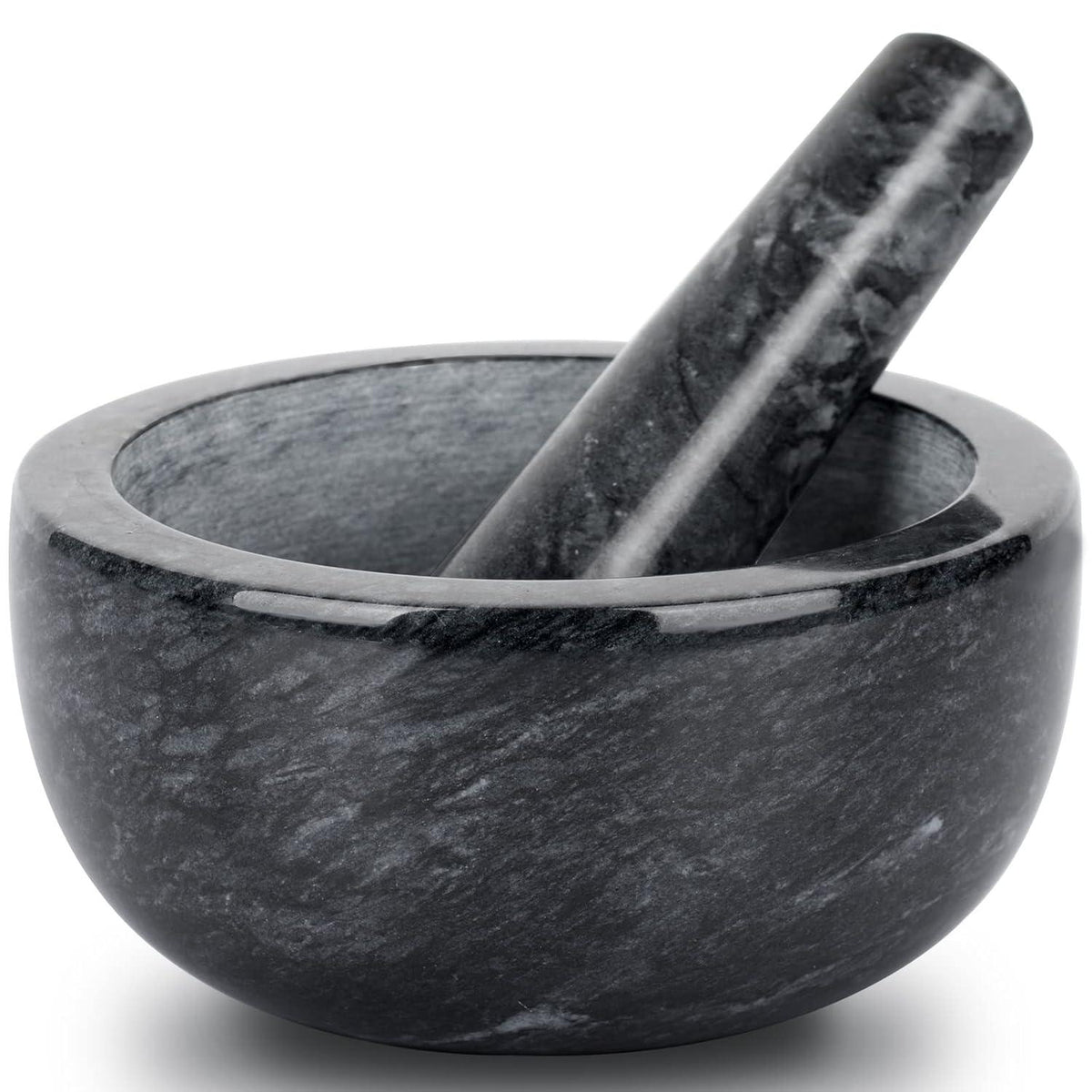 Marmor Mörser und Stößel Set 14cm Naturstein Küchenmühle Schwarz