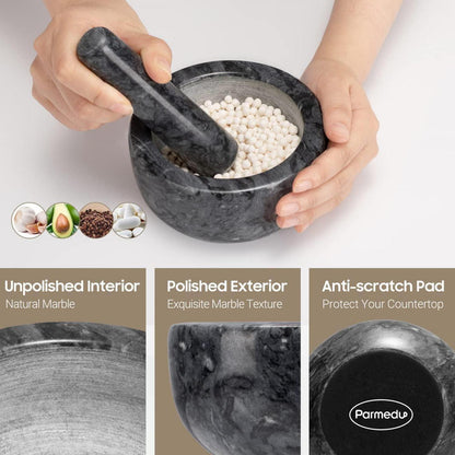 Parmedu Marmor Mörser und Stößel Set 14cm Naturmarmor Schwarz Kräuter Pillenzerkleinerer