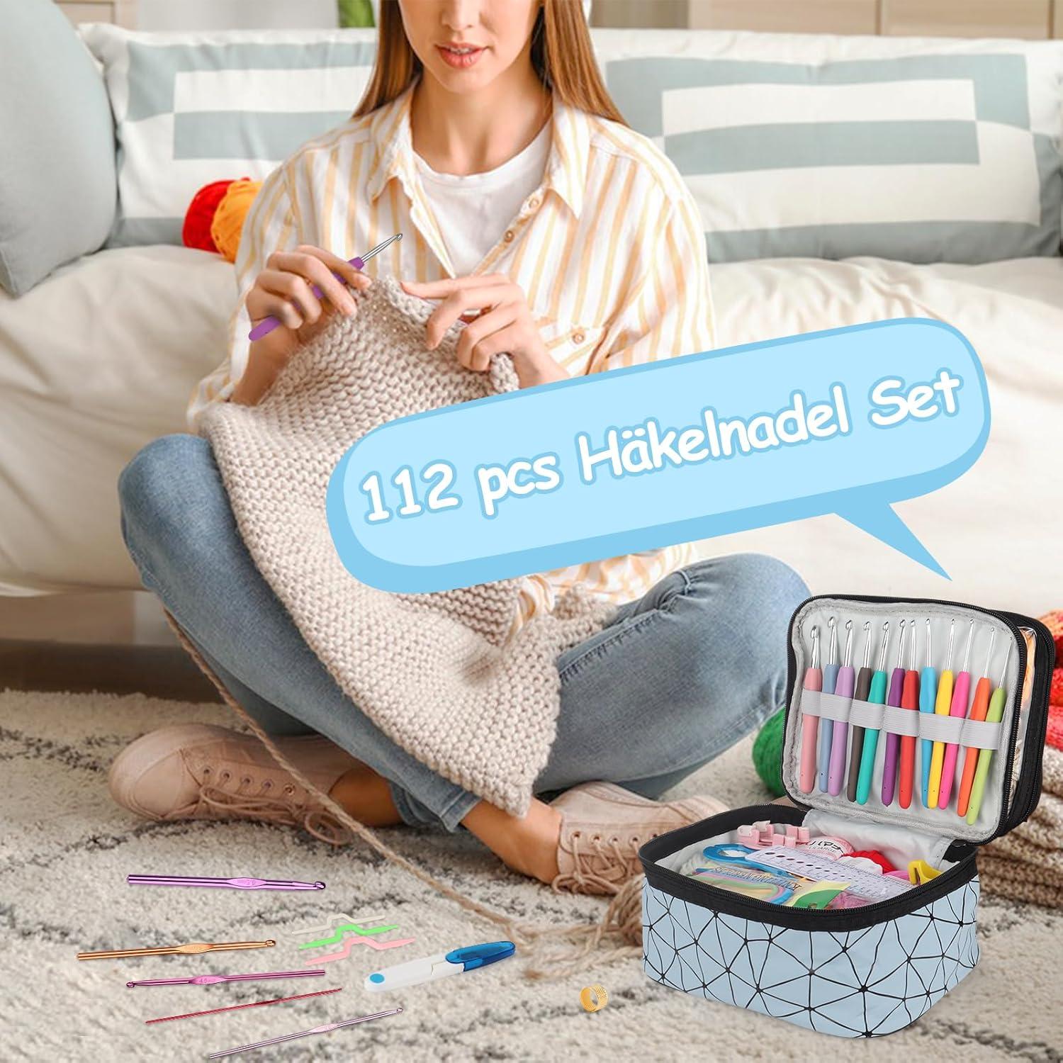 112er Häkelset: Wolle, Häkelnadeln, Zubehör, Ergonomisch, Anfänger