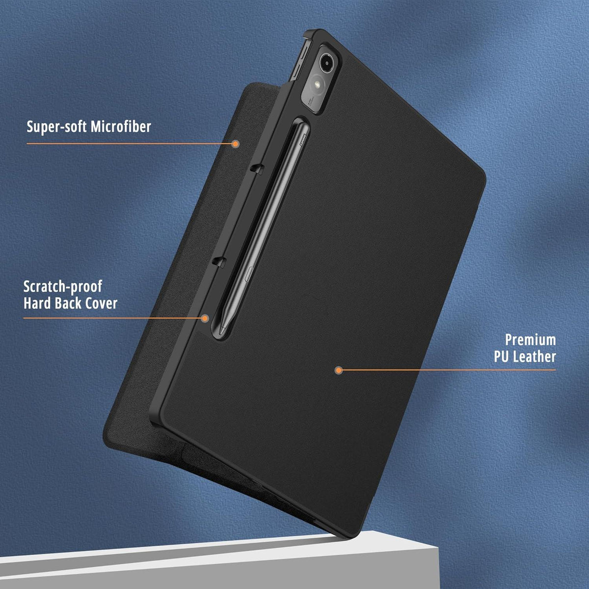 EasyAcc Hülle für Lenovo Tab P12 2023 TB370FU, Stifthalter, Ultra Dünn, Standfunktion, Auto Sleep Wake Up, Schwarz