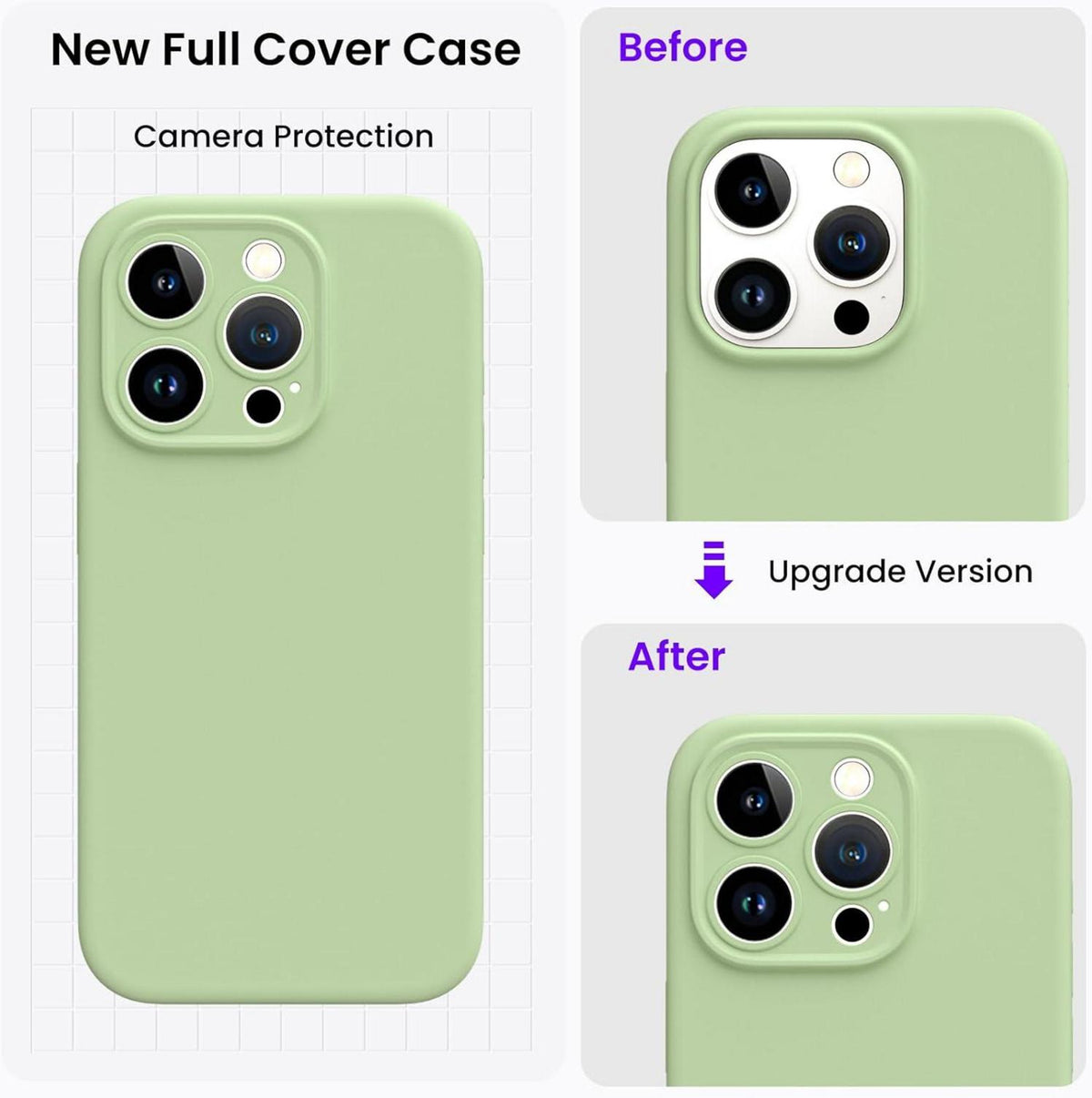 ORNARTO iPhone 15 Pro Hülle mit Kameraschutz, 2 Schutzfolien, flüssigem Silikon - Leicht Grün