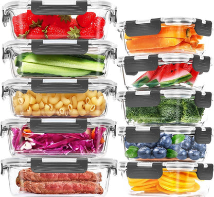 Glas Frischhaltedosen Set 10er Pack Luftdicht Stapelbar BPA-frei
