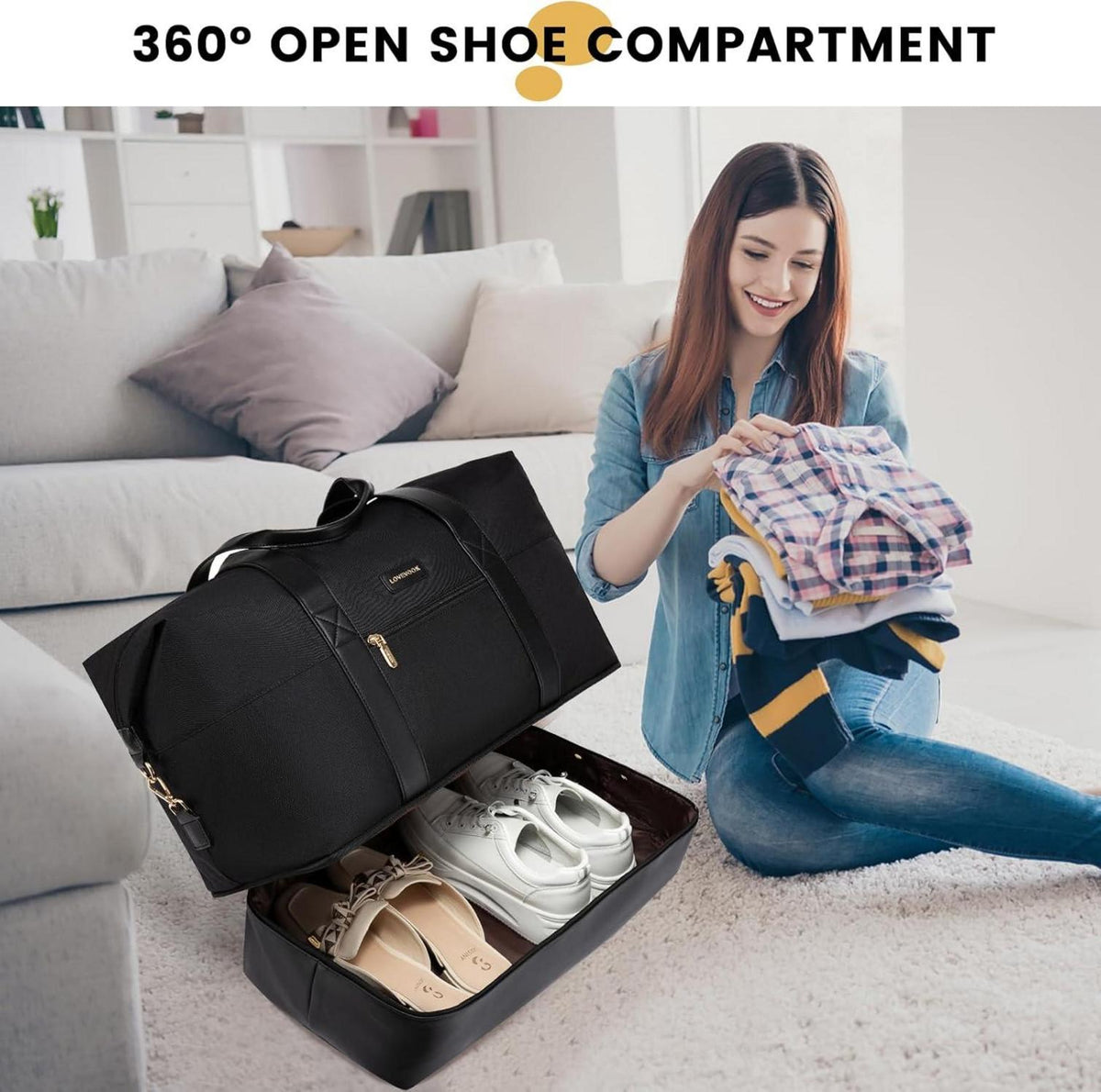 Große Damen Reisetasche Weekender Handgepäck Schwarz