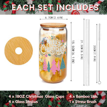 Weihnachtsglasbecher Set 4-teilig mit Deckel und Strohhalmen