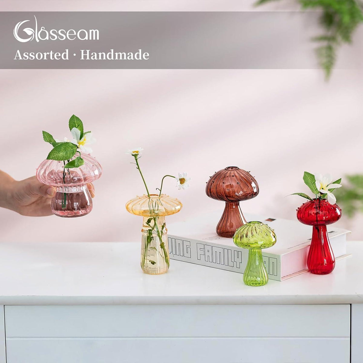 Glasseam Pilzglasvasen 10er Set bunte Deko Vasen modern