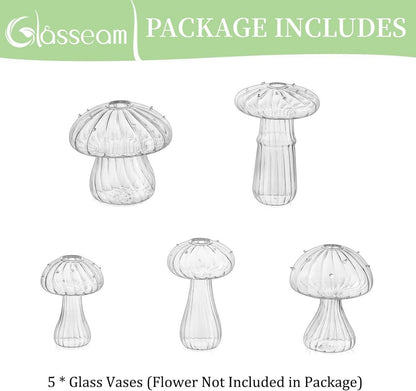 Pilz Vasen Set Glas Klar 5er Mini Blumenvasen Deko Tisch