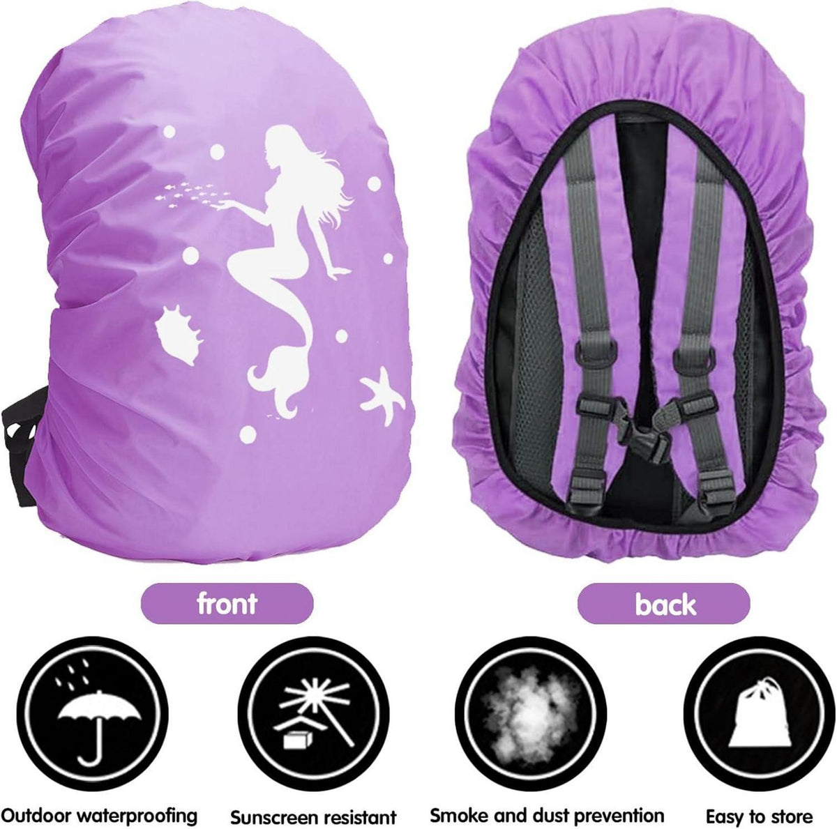 Regenschutz Schulranzen Rucksack 30-40L Lila Meerjungfrau Reflektorstreifen