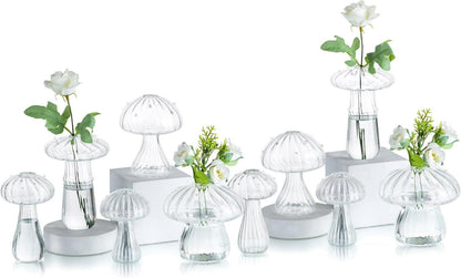 Set 10 Pilz Mini Vasen Glas Klar Blumenvase Klein Home Deko