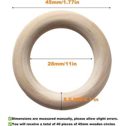 40 Holzringe 45mm Natur – Makramee, Schmuck & Deko