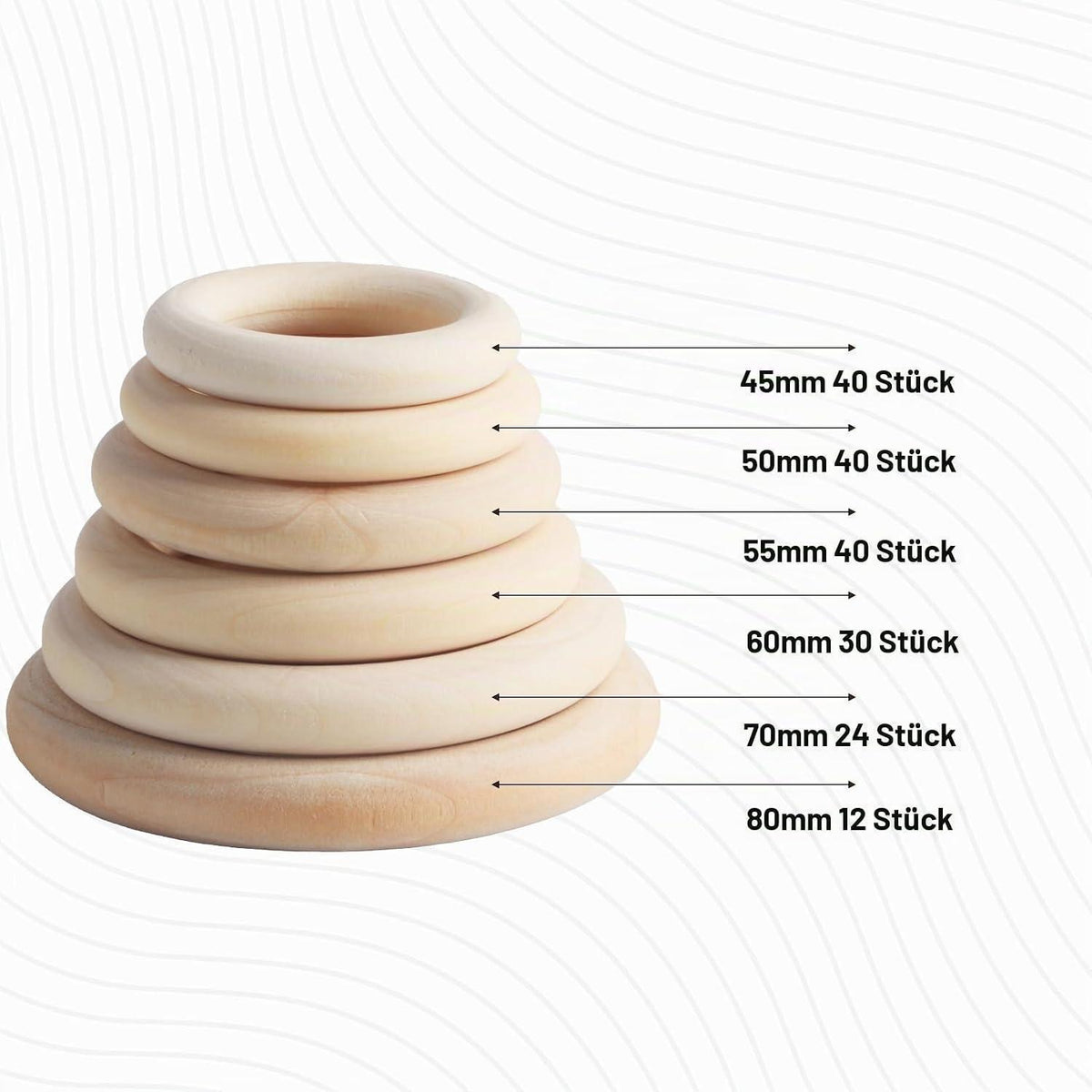 40 Holzringe 45mm Natur – Makramee, Schmuck & Deko