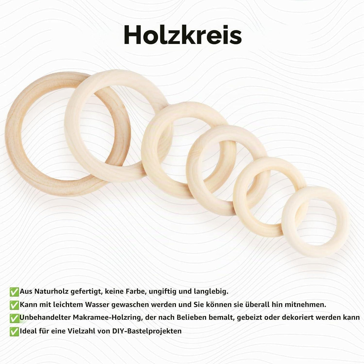40 Holzringe 45mm Natur – Makramee, Schmuck & Deko