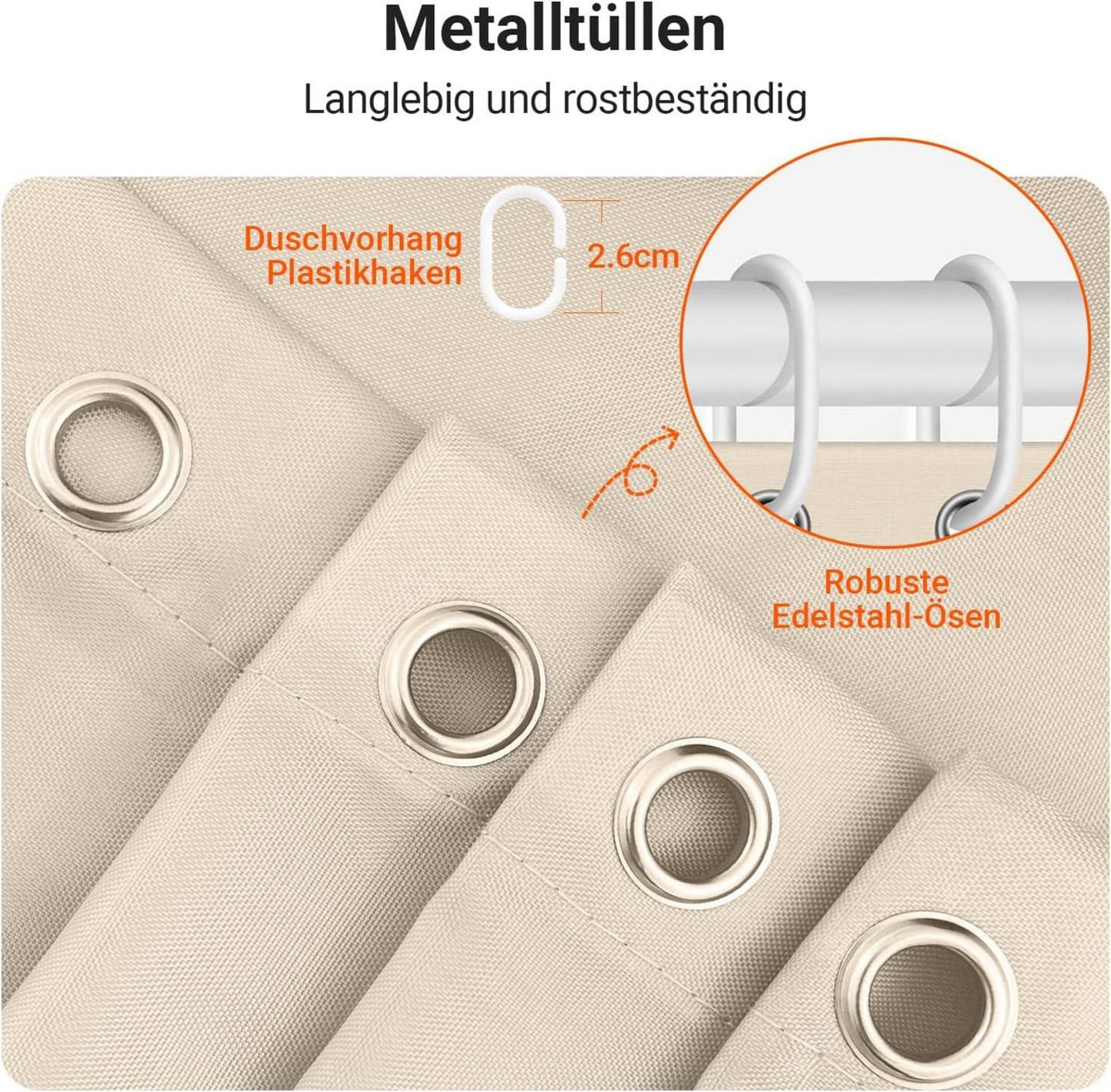 Duschvorhang Textil Antischimmel Wasserabweisend Beige 180x170cm