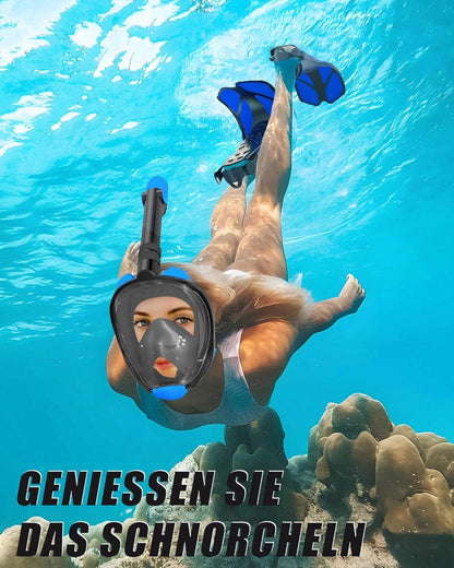 Lealinga Tauchmaske Schnorchelmaske Erwachsene 180°Sichtfeld Flossen