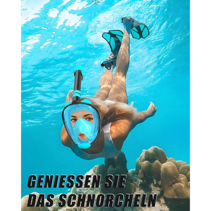 Vollgesichts-Tauchmaske mit Flossen, Schnorchelset Grün S/M
