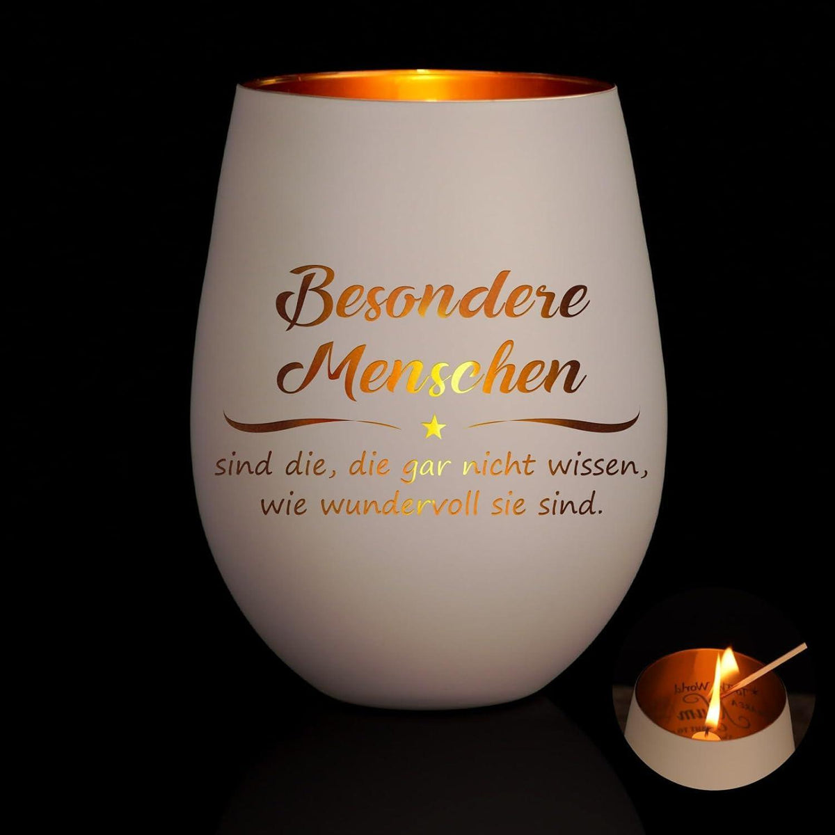 Windlicht mit Gravur Teelichthalter Glas Spruch Weihnachten