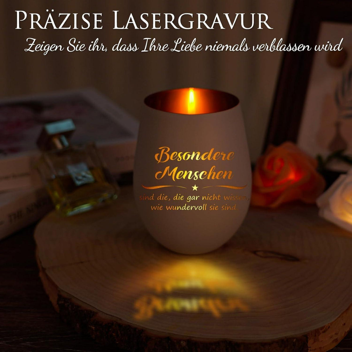 Windlicht mit Gravur Teelichthalter Glas Spruch Weihnachten