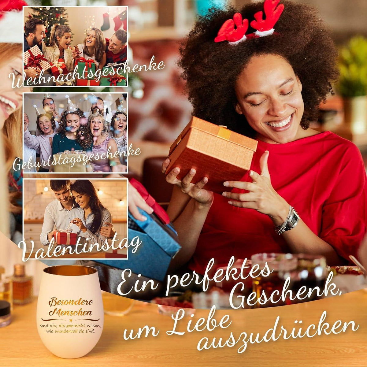 Windlicht mit Gravur für Frauen, Weihnachten, Geburtstag
